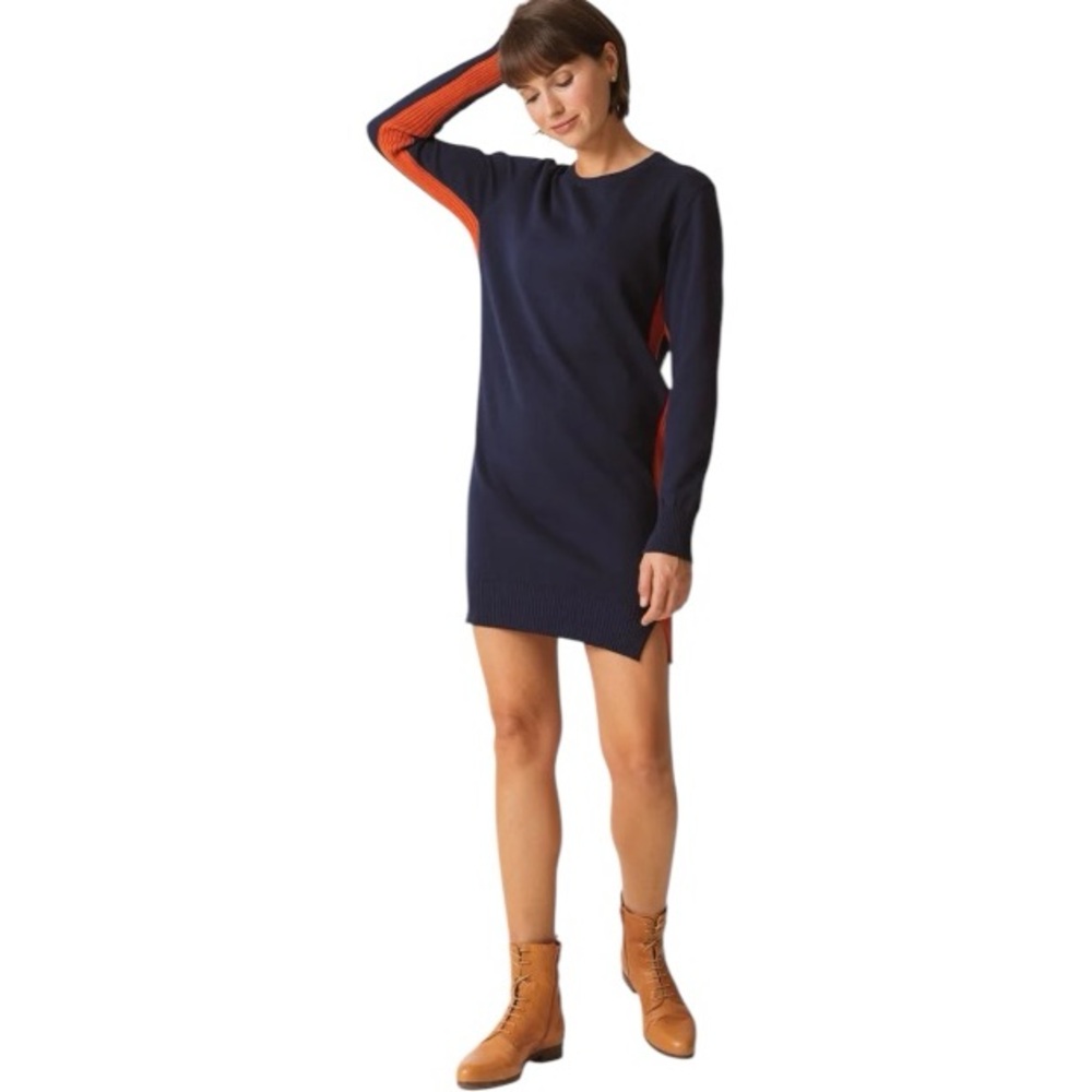 NWT SKFK Domeka Navy Organic Cotton Colorblock Sweater Dress Size 14